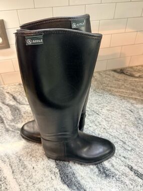 Aigle Black Tall Rubber Riding Boots